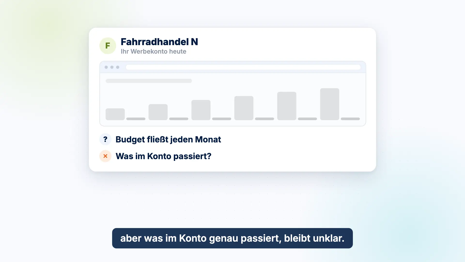 Vorschau des Erklärvideos: Ein Beispiel-Fahrradhandel mit Onlineshop schaltet Anzeigen bei Google, was im Werbekonto passiert, bleibt unklar.